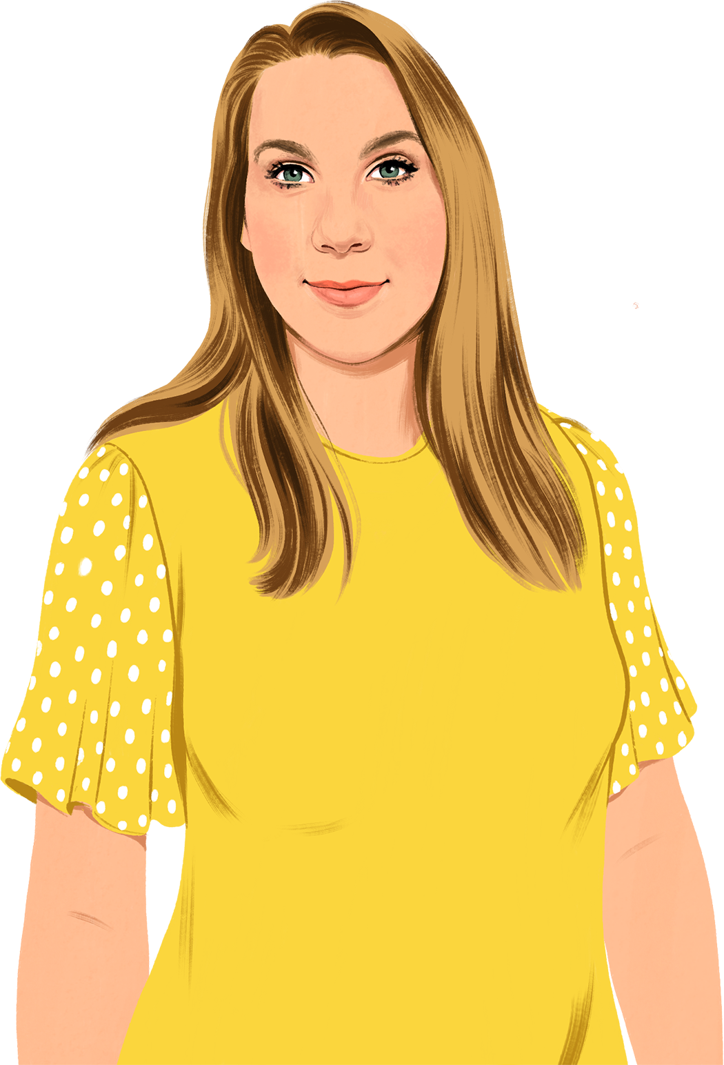 독자를 향해 미소 짓고 있는 Jennifer의 모습 일러스트. 조금 뒤에 초록색 나뭇잎 일러스트가 프레임 안으로 등장함.