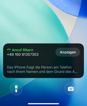 Telefon App mit dem Anruffilter Feature in Aktion