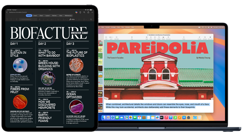 Een iPad en MacBook met schoolprojecten.