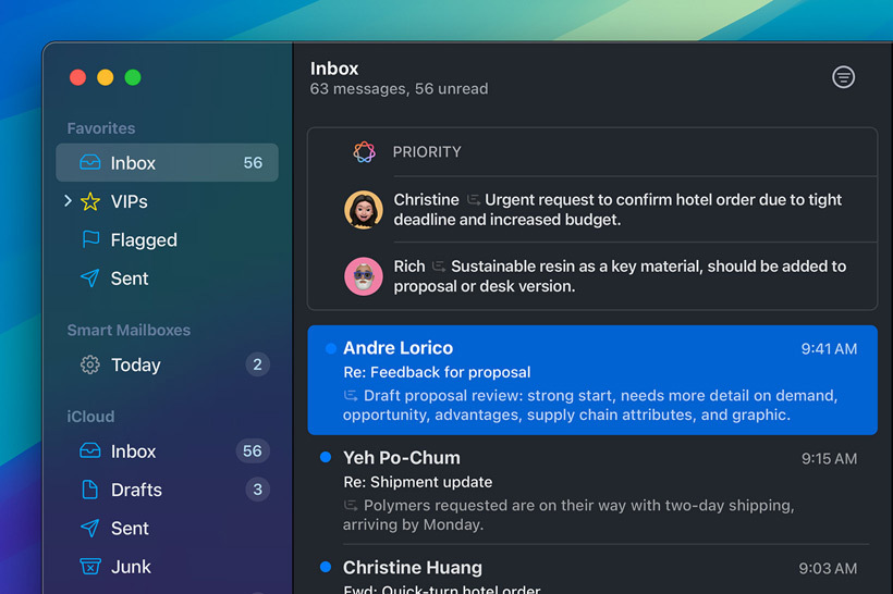 Apple Intelligence visar prioriterade mejl i appen Mail