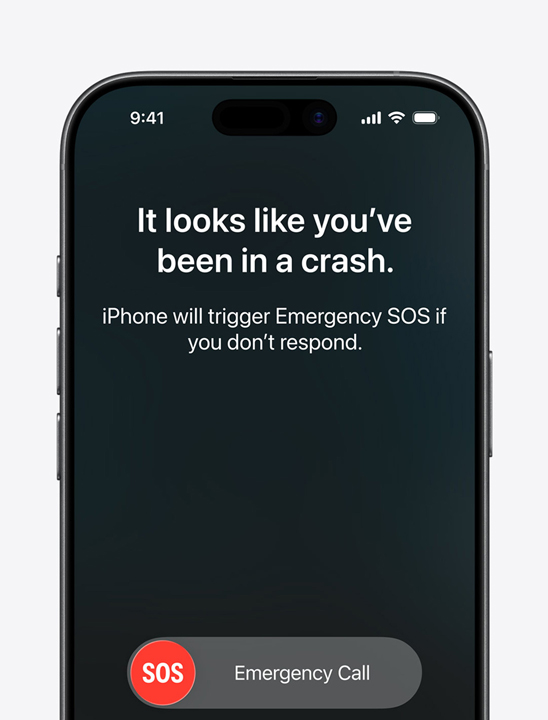 iPhone screen showing Crash Detection in use 