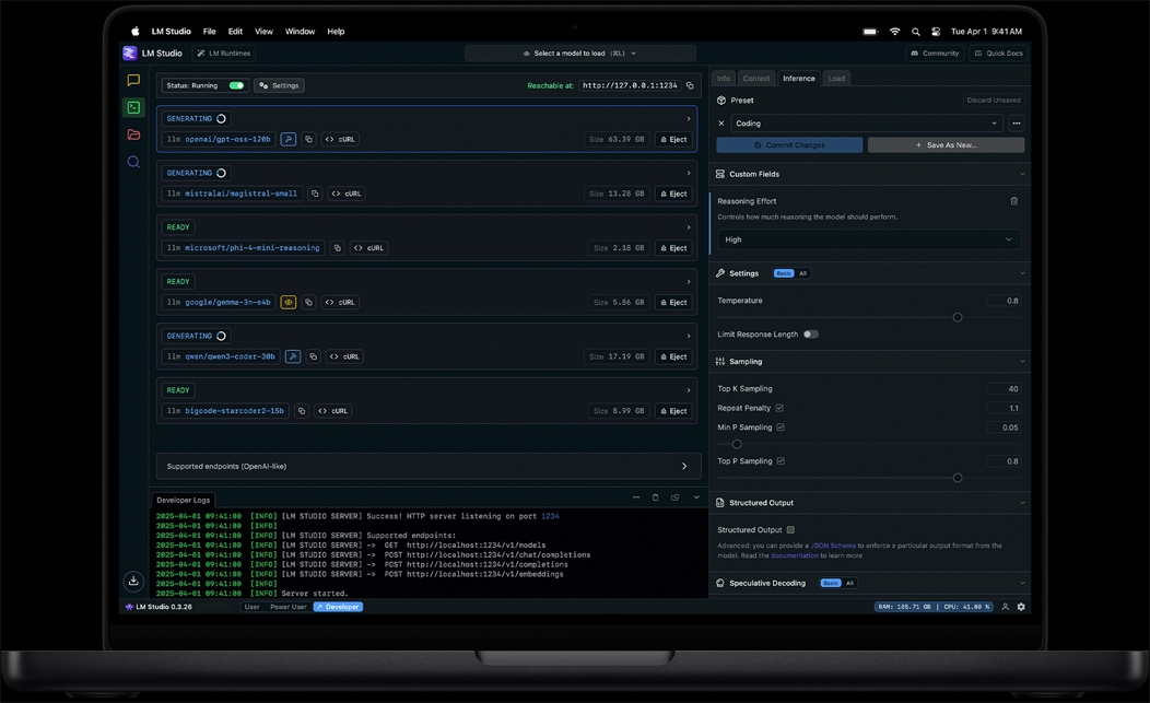 Screen of MacBook Pro showing LM Studio