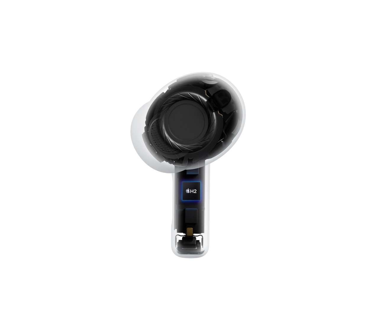 „AirPods Pro 3“, belaidės ausinės, permatomos, vidinė konstrukcija