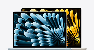 Imagen de un MacBook Air de 13 pulgadas y otro de 15 pulgadas en la que se aprecia la diferencia de tamaño