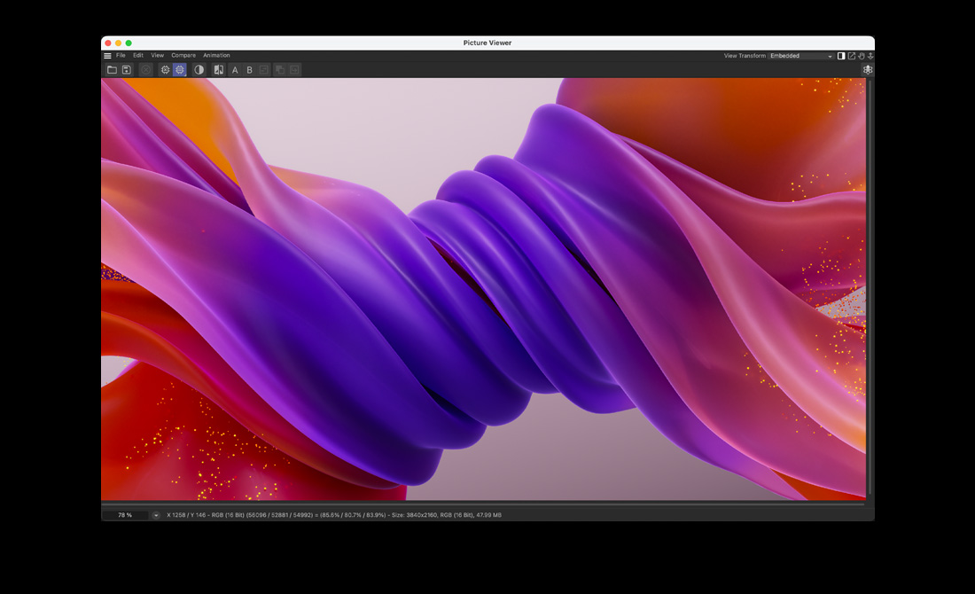 شاشة MacBook Pro تعرض رسماً متحركاً معقداً ثلاثي الأبعاد لحبل يدور في Cinema 4D‏