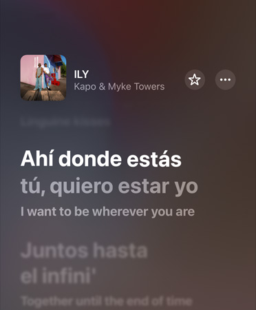 ترجمة كلمات أغنية ILY غناء Kapo & Myke Towers، من اللغة الإسبانية إلى الإنجليزية، قيد التشغيل في Apple Music‏