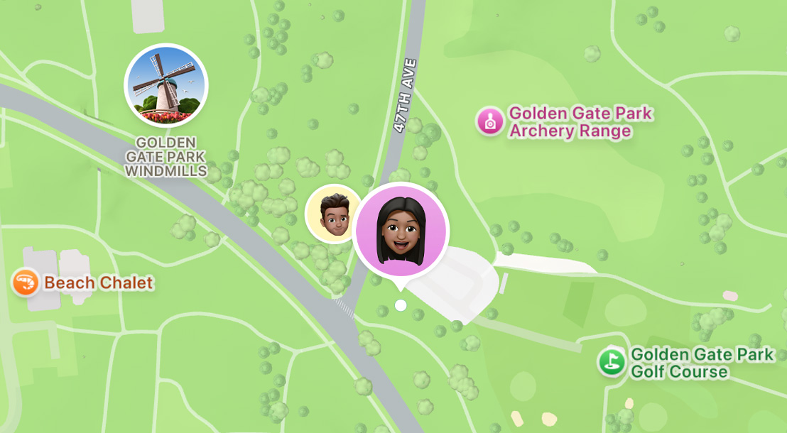 Position de proches sur une carte de l’app Localiser