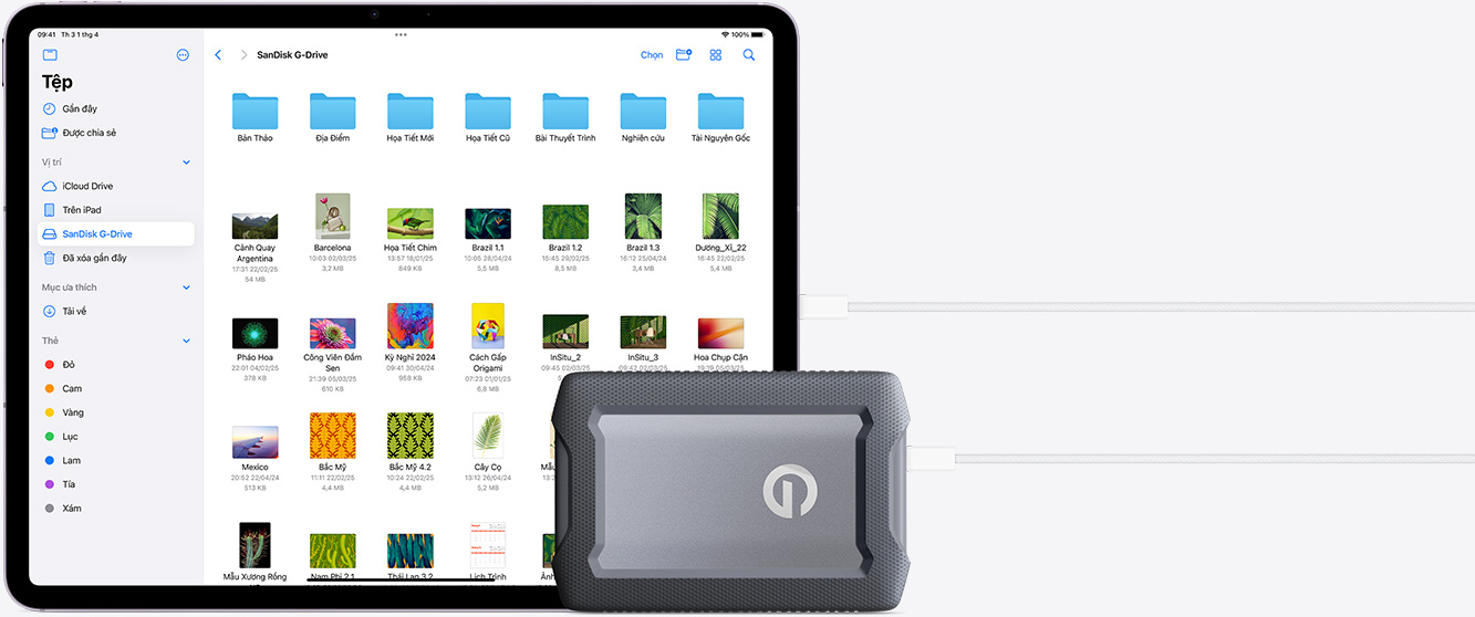 iPad Air đã kết nối với ổ cứng gắn ngoài